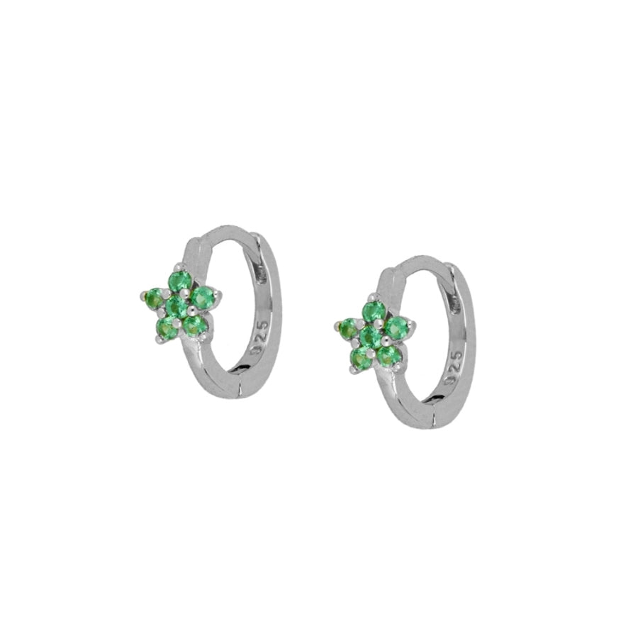 Pendiente Mini Aro Flor Verde